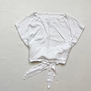 Carbon38 White Cotton Tie Back Crop Top, Size Small